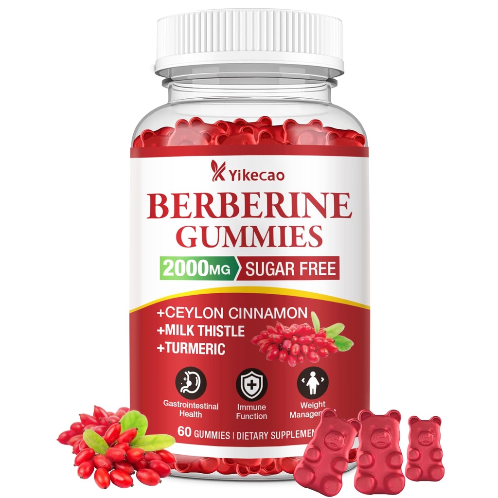 2000mg Berberine Gummies with Ceylon Cinnamon, Berberine HCL Supplement for Women & Men, Sugar Free, Vegan, Non-GMO, Gluten-Free, Raspberry Flavor-60 Count