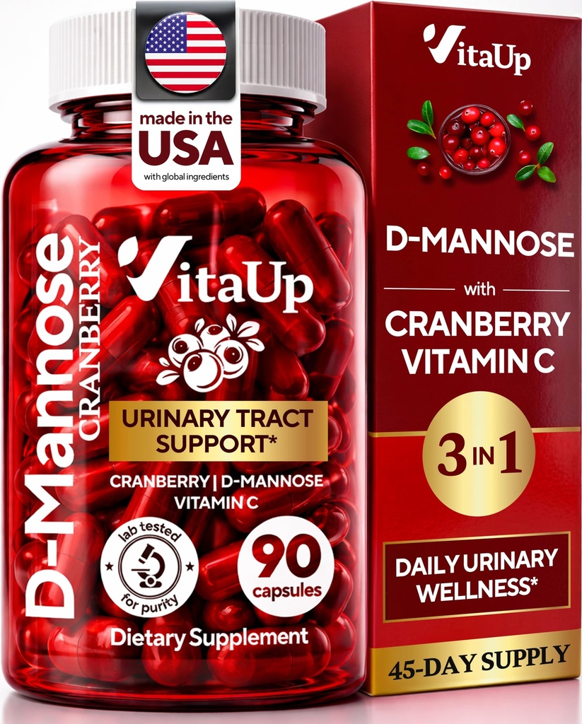 VitaUp D-Mannose Supplements for Women – USA Made D-Mannose with Cranberry & Vitamin C – Cranberry Capsules for Women for Urinary Tract & Bladder, Immune Support – 90 Vegan Cranberry Capsules