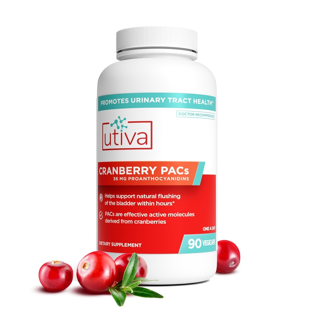 Utiva Cranberry PACs – Clinically Studied Ingredients 36mg PACs for UTI Avoidance - Supplement for Urinary Tract Health for Women and Men – Cranberry Extract Pills for Bladder Health, 90 Vegi Capsules