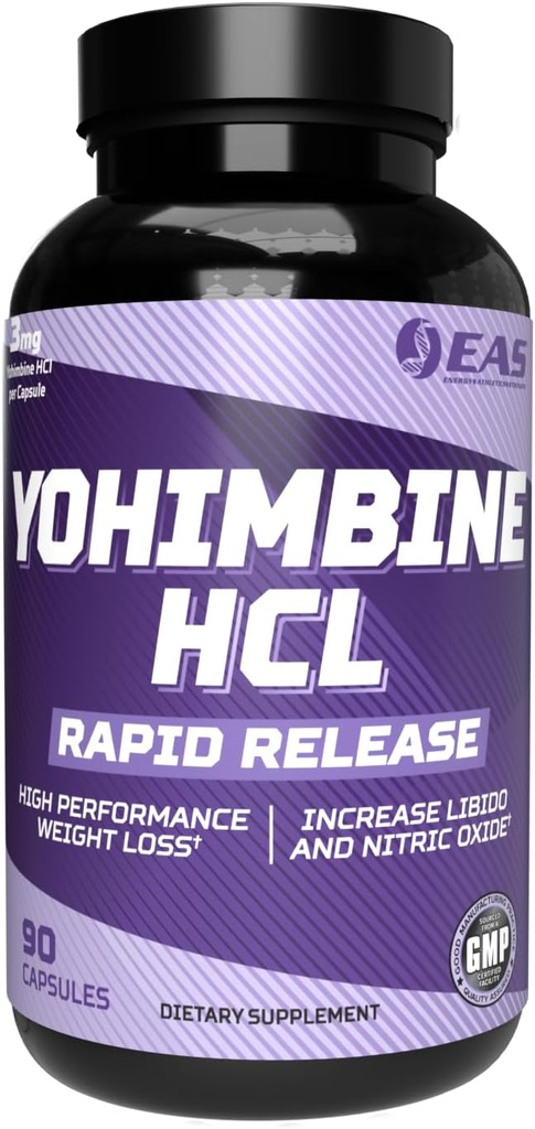 EAS Yohimbine HCL ← Perder peso mejorado " Rendimiento atlético Silencio Tecnología de lanzamiento rápido Silencio Gluten Free, Non GMO, Vegetarian Friendly ← 90 Capsules