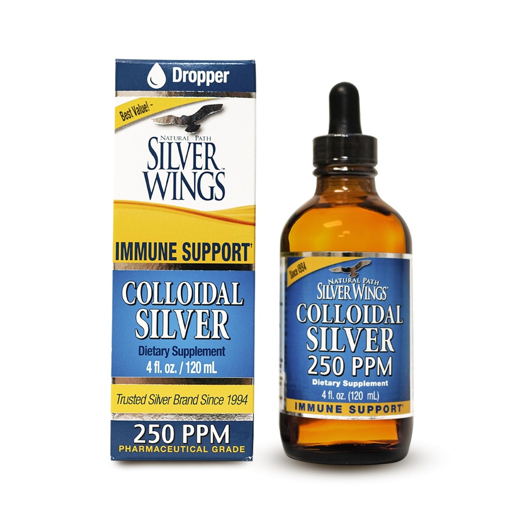 Natural Path Silver Wings Colloidal Silver Liquid - Enhanced Immune Support Supplement - 250ppm (1250mcg) - 4 fl oz Dropper