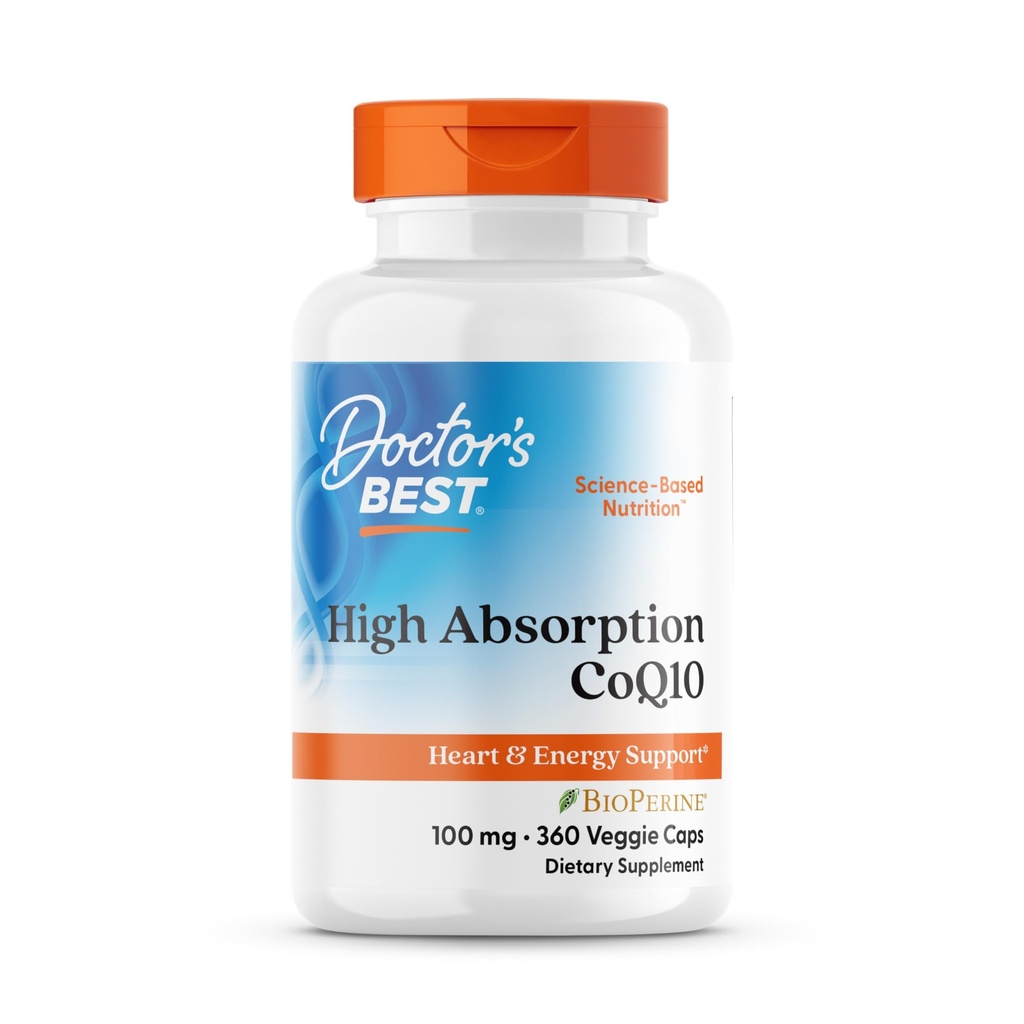 Doctor's Best High Absorption CoQ10 with BioPerine Supplement - Coenzyme Q10 Caps for Heart Health & Antioxidant Support, Naturally Fermented CoQ10 - 360 Veg Capsules