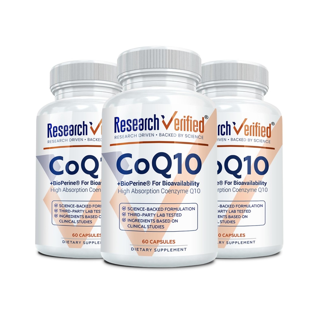 Research Verified CoQ10-100% Pure Extra Strength 300mg CoQ10 – Improved Absorption and Bioavailability with Bioperine - Boost Antioxidant Levels, Improve Cardiovascular Health, 180 Vegan Capsules