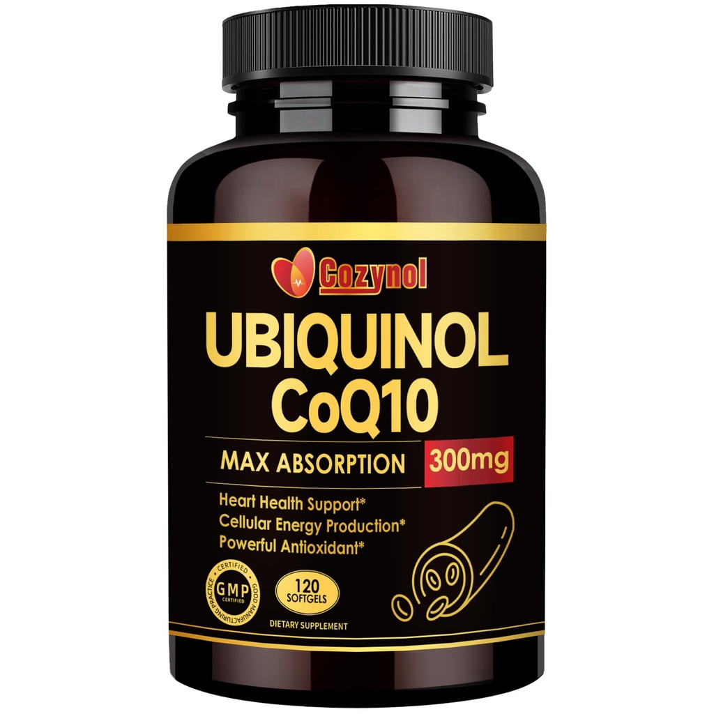 Ubiquinol CoQ10-300mg-Softgels with Vitamin E & Omega 3, Coenzyme Q10 Supplement High Absorption Support Heart Health & Energy-Production, Powerful-Antioxidant 120 Servings 4 Month Supply