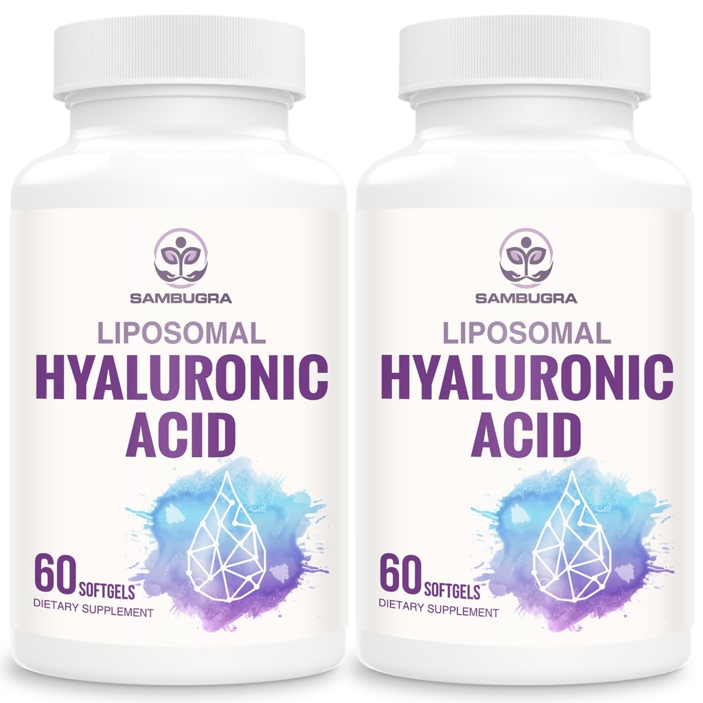Sambugra Liposomal Hyaluronic Acid 1000mg, High BioavailabilityHyaluronic Acid Capsules, Dietary Supplement Support Skin and Bones, 120 Capsules (Pack of 2)