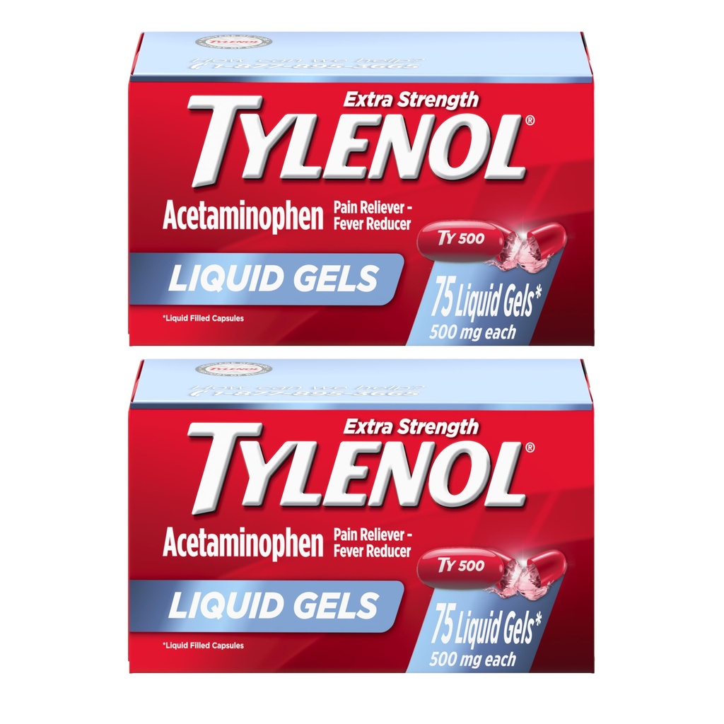 Tylenol Extra Strength Liquid Gels, 500mg Acetaminophen, 2 x 75 ct | Pain Reliever & Fever Reducer for Adults, Fast-Acting Liquid Gel Capsules, Headaches & Minor Pain Relief, Twin Pack