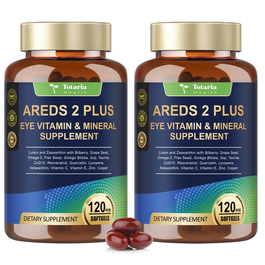 19-in-1 AREDS 2 + Eye Vitamins, Lutein and Zeaxanthin Supplement with Vitamin C/E, Zinc, Omega-3, Eye Health Support for Seniors, Antioxidant Vision Support, Blue Light Support - 2 Pack
