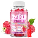 Vitamin B Complex Gummies, All B Vitamins + Methyl B12, B1, B2, B3, B5, B6, Biotin, Methylfolate, Vitamin C, Choline, Inositol, PABA for Energy & Immune Support, Raspberry Flavor, 60 Count
