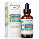 Vitamin B12 Complex Liquid Drops, Sublingual B Complex with B12, B6, B1, Niacin & Folic Acid for Metabolic Health & Energy Support, Vegan | Non-GMO | Gluten Free, 60ml/2 fl oz, 60 Servings (1 pc)