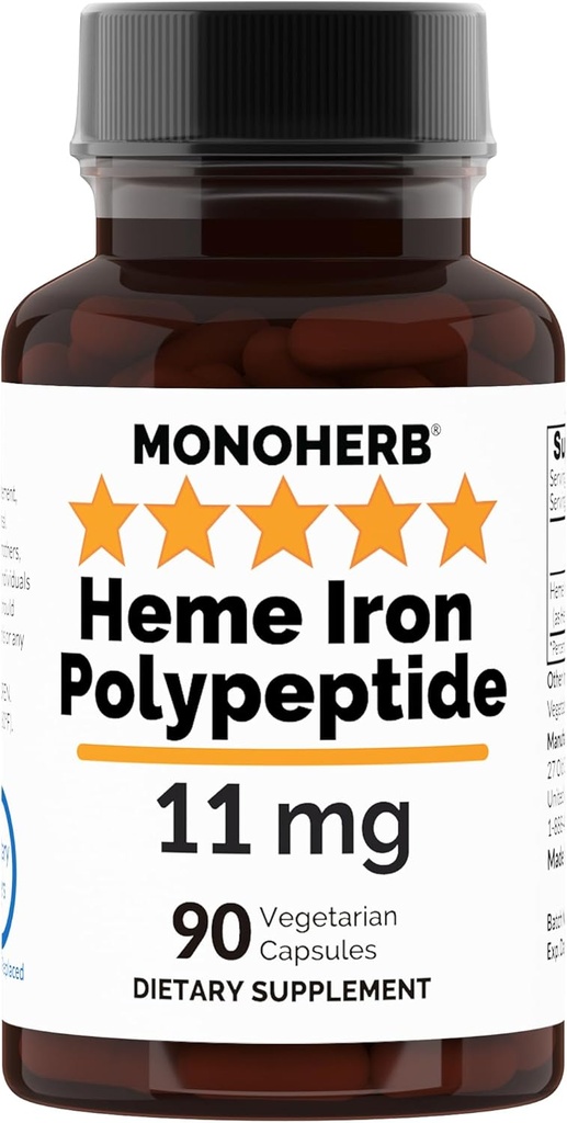 Heme Iron Polypeptide 11 mg - 90 Vegetarian Capsules - Iron Supplement Complex