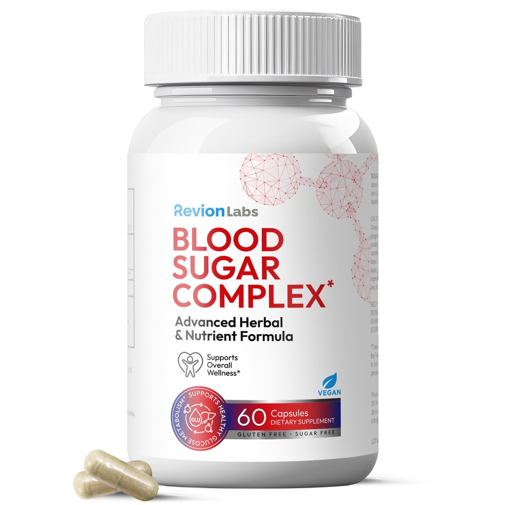 RevionLabs Blood Sugar Complex Support Supplement - 20 Active Ingredients Formula with Herbs & Vitamins to Support Healthy Blood Sugar Levels Metabolism & Energy - Vegan Gluten-Free Sugar-Free Non-GMO