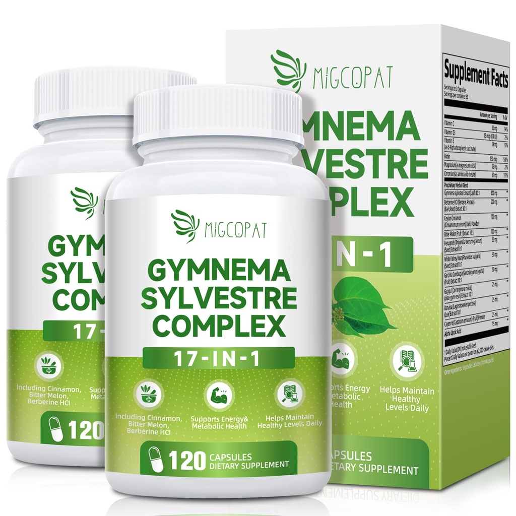 Migcopat Gymnema Sylvestre Supplement 2 Pack (120 Capsules Each) | 17-in-1 Herbal Blend with Cinnamon, Berberine HCI, Bitter Melon & Chromium – Supports Metabolic Wellness & Energy Production