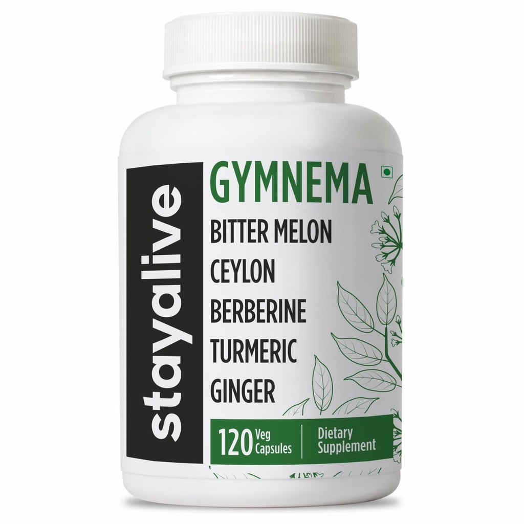 STAY ALIVE Gymnema Sylvestre 25:1 Extract, 120 Capsules with Bitter Melon, Ceylon Cinnamon, Berberine, Turmeric, Ginger, Amla Powder and Fenugreek, Non-GMO & Gluten Free Gymnema Sylvestre Supplement