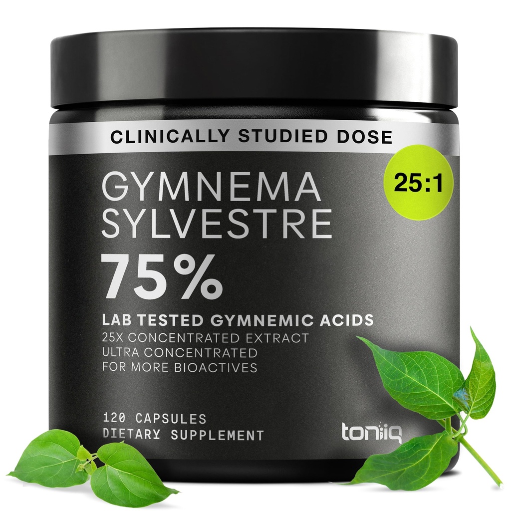 Toniiq Gymnema Sylvestre – Ultra High Potency 25:1 Extract Standardized to 75% Gymnemic Acids – 500mg Clinical Dose – Triple-Tested Purity – 120 Vegan Capsules