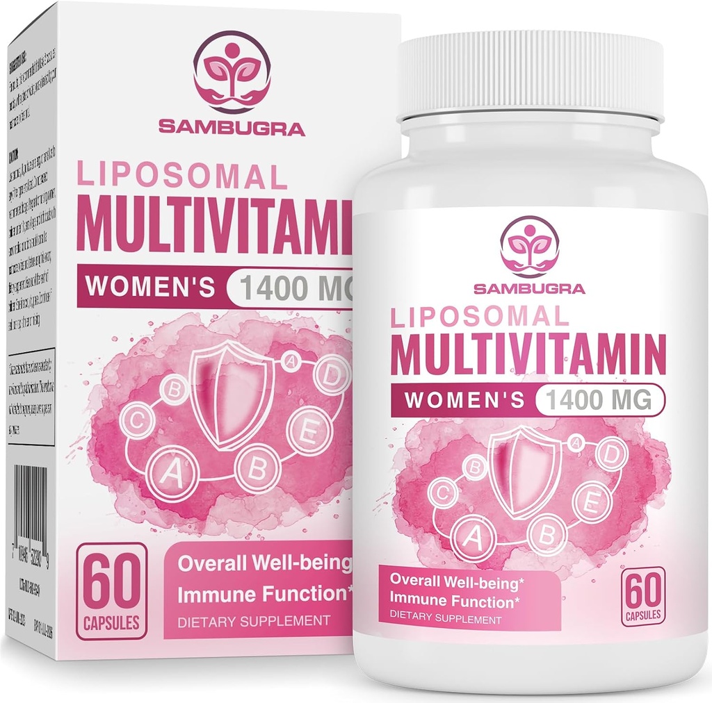 Multivitamina lipossômica para Mulheres 1400MG - Mulheres Suplementos diários multi Vitaminas com ferro, vitamina A, C, D, E e B Complexo para a Saúde Imune, Cabelo & Pele Suporte para Mulheres 18+,60 Cápsulas Vegan