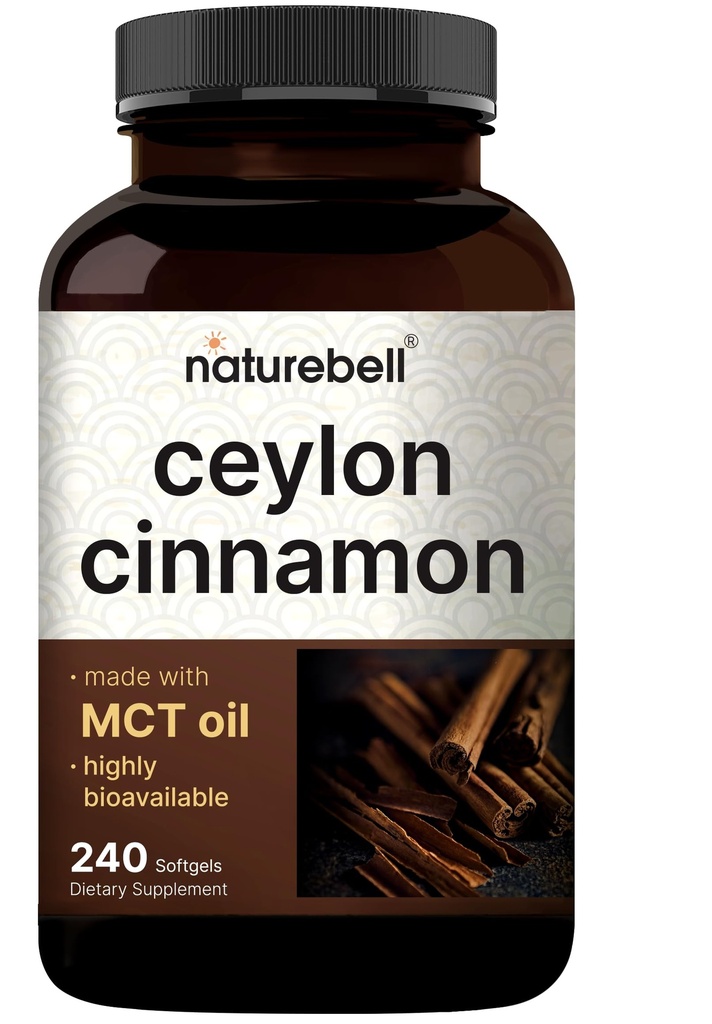 NatureBell Ceylon Cinnamon, 240 Softgels – Cinnamon Supplement Made with MCT Oil – Herbal Extract Pills – Non-GMO, cGMP Manufactured