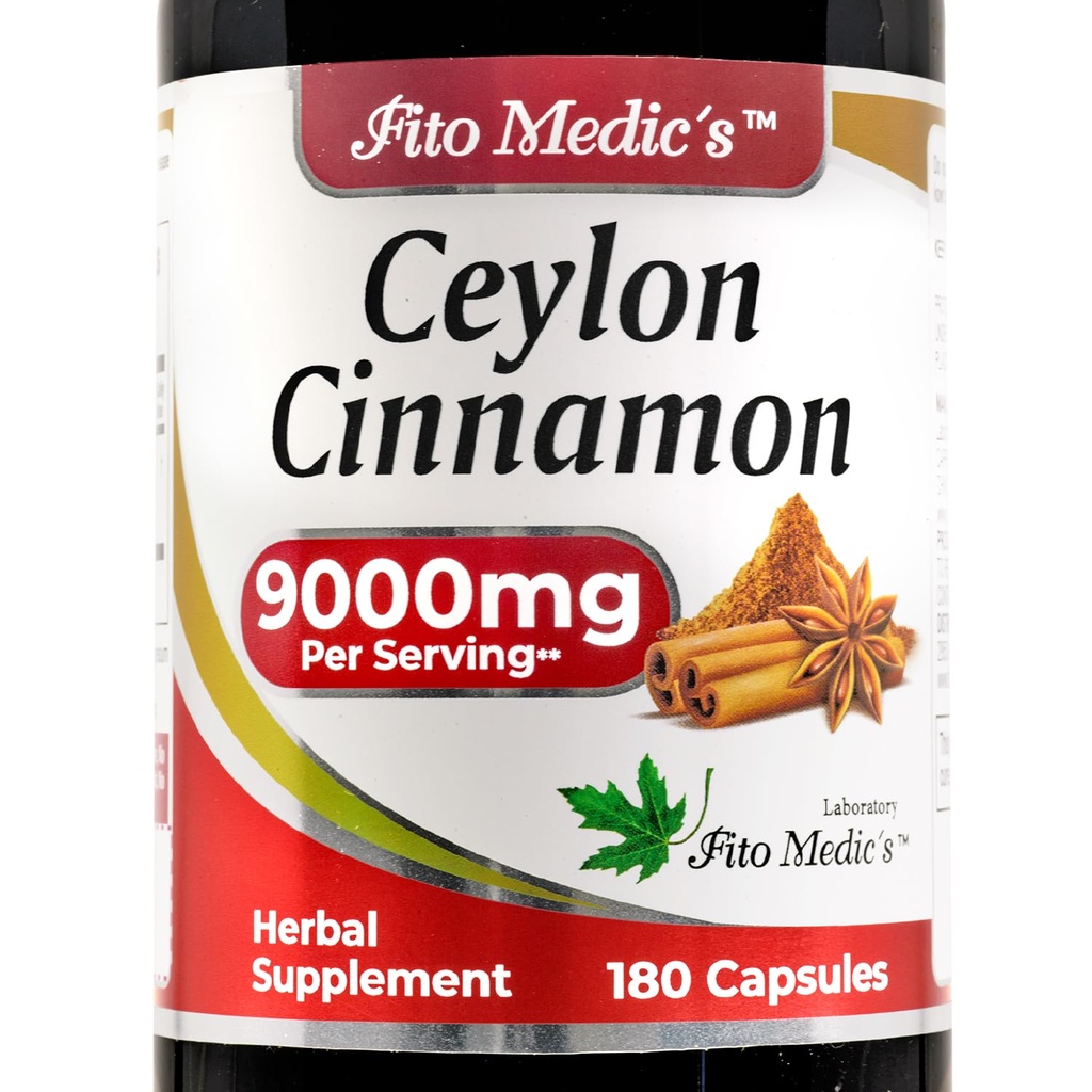 FITO MEDIC'S Ceylon Cinnamon Capsules – 180 Capsules – Pure Cinnamomum Verum Cinnamon Supplement