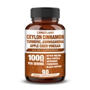 All-in-1 1000mg Highest Potency Ceylon Cinnamon, Turmeric, Apple Cider Vinegar, Ashwagandha, Bitter Melon with Milk Thistle, Artichoke & Fenugreek - Gluco Health Support - 90 Vegan Capsules