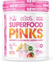Obvi Superfood Pinks Probiotic Blend 124; Bohaté na antioxidanty, Adaptogeny, Digestive Enzyme Blend, Imunitní podpora, Gut Health 124; Keto, gluten- Free, No Sugar, 10 miliard CFU 124; Mango ledový čaj, 20 Služeb