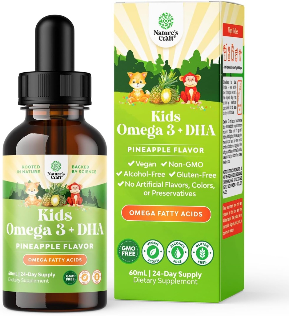 Kids DHA Omega 3 Drops - Fatty Acids Omega 3 6 9 for Brain, Imune Strength & Vision - Nutonationary DHA for Kids for Heally Nervous System & Focus Support - Liquid Supplemen EPA & ALA - 2 Fl Oz