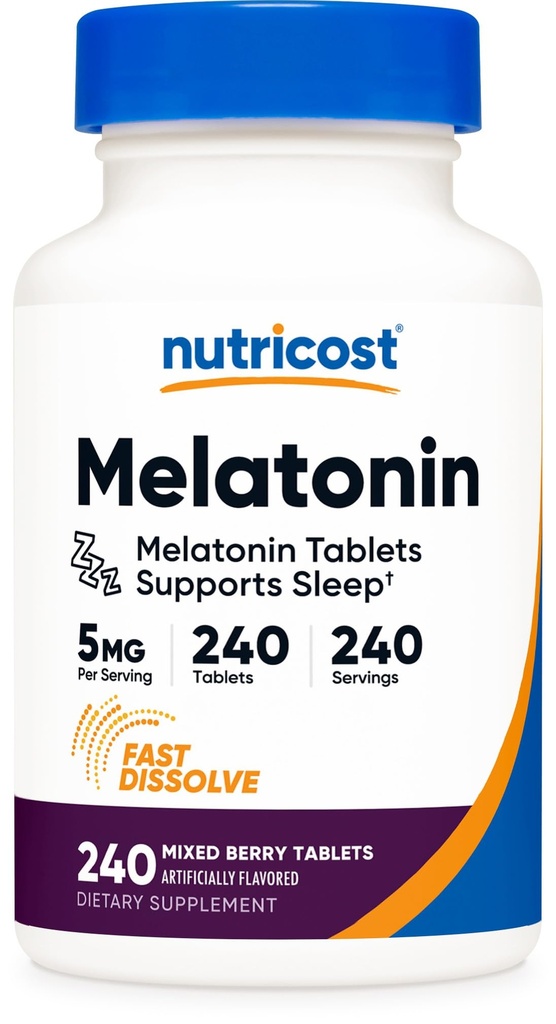 Nutricost Melatonin 5mg, 240 Fast Dissolve Tablets (Mixed Berry Flavor) - Non-GMO, Gluten Free