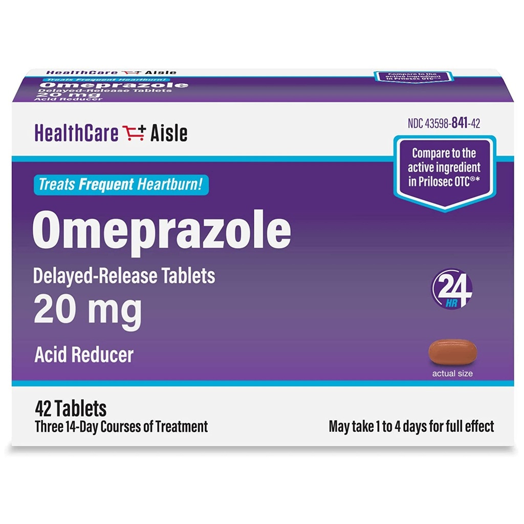 HealthCareAisle Omeprazole 20 mg - 42 Delayed Release Tablets - Acid Reducer, Treats Frequent Heartburn