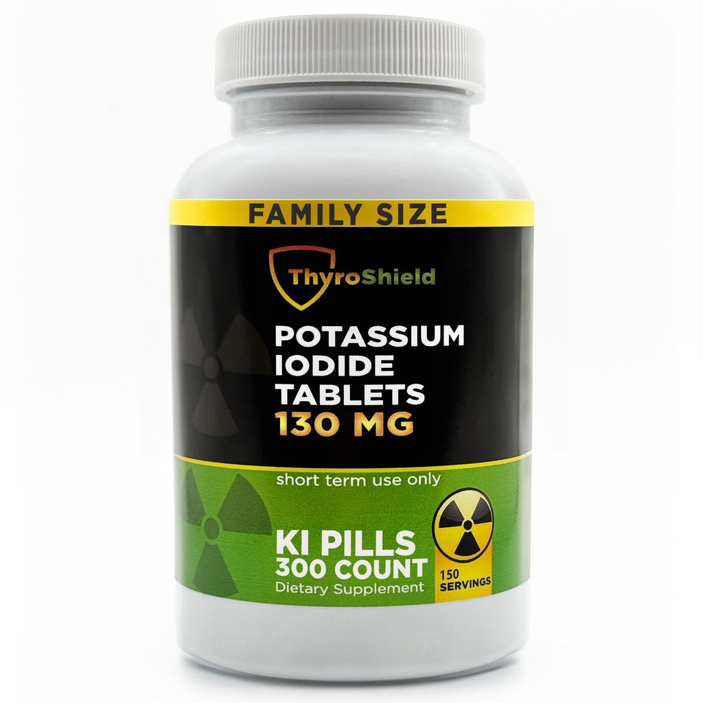 Potassium Iodide Tablets 130 mg | 300ct Iodine Tablets for Radiation Exposure - Potassium Iodine Pills - YODO Naciente - KI Pills - Made in USA - ThyroShield