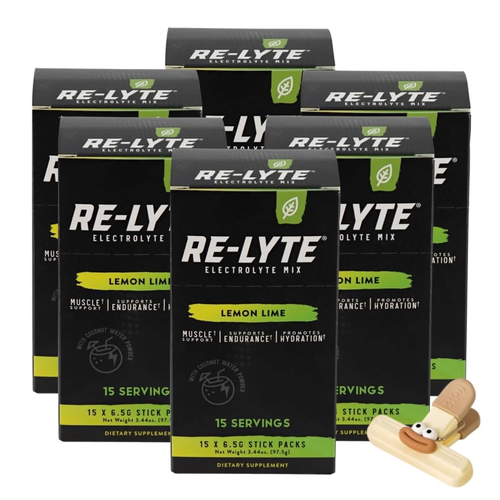 Relyte Electrolyte Mix Lemon – Electrolytes Powder Packets for Instant Hydration – Lmnt Electrolyte Powder Packets Alternative – 15 Ct Each, 6 Pack – with Bag Clips and Redmond Real Salt