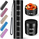 Aluminium Travel Pill Organizer,Weekly Metal Pill Case, Pill Holder, Moisture Proof Waterproof Daily Pill Box 7 Day, Large Pill Container to Hold Vitamins,Medication,Supplements Black Knurling
