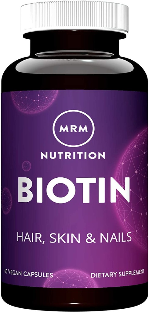 MRM Nutrition Biotin Capsules - For Womem & Men - 5000 mcg, Supports Hair Growth, Healthy Skin & Nails, Vegan B7 Supplement for Cellular Energy, Keratin Strength & Nutrient Metabolism - 60 Servings