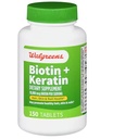 Walgreens Biotin + Keratin | 150 Count Tablets | 10mg of Biotin + 100mg of Keratin | Hair, Skin, and Nail Support Supplement