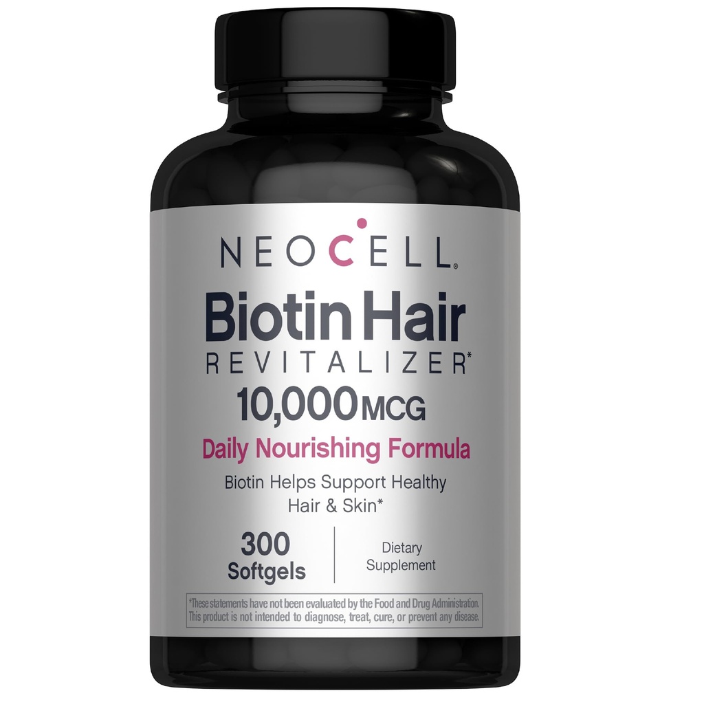 NeoCell Biotin Hair Revitalizer 10000mcg | 300 Softgels | Daily Nourishing Formula | for Women and Men | Hair, Skin, and Nails Supplement