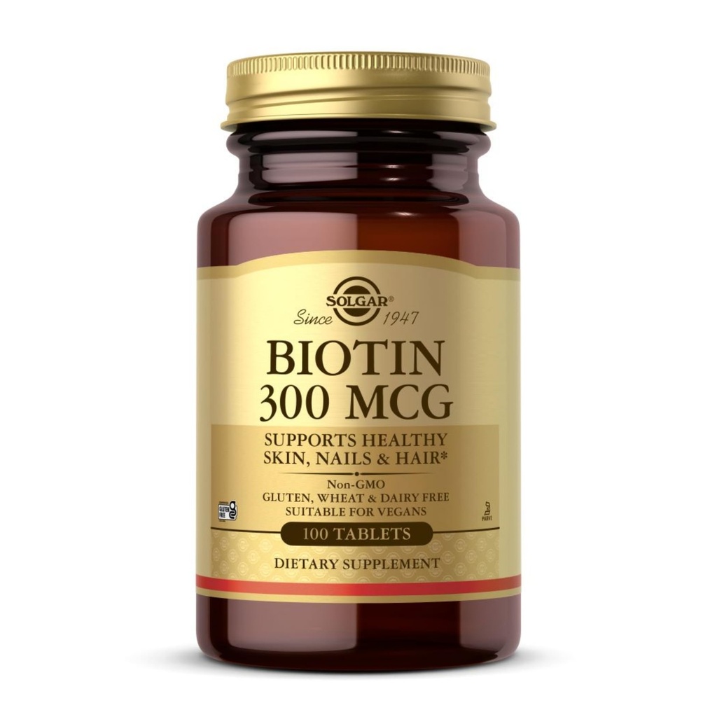 Solgar Biotin 300 mcg - 100 Tablets - Supports Healthy Skin, Nails & Hair - Non-GMO, Vegan, Gluten Free, Dairy Free, Kosherl - 100 Servings