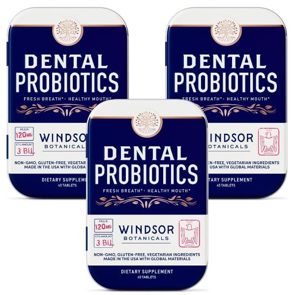 3-PACK Dental Probiotics for Teeth and Gums - 3BN CFU Lactobacillus Salivarius Acidophilus Tablets - Oral Probiotics for Mouth Bad Breath Treatment for Adults - 135 Chewable Dental Probiotic in a Tin