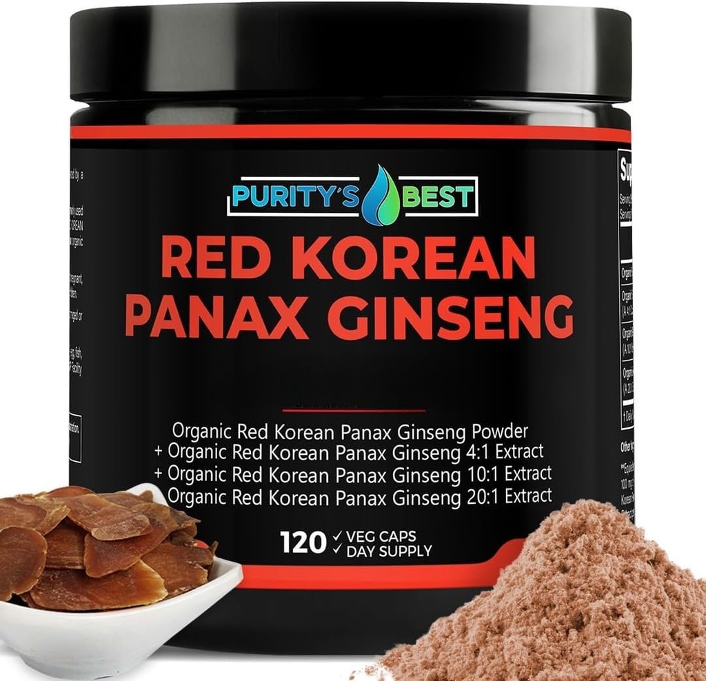 Purity’s Best Red Korean Panax Ginseng – 5% Ginsenosides – Herbal Supplement – 120 Veggie Capsules