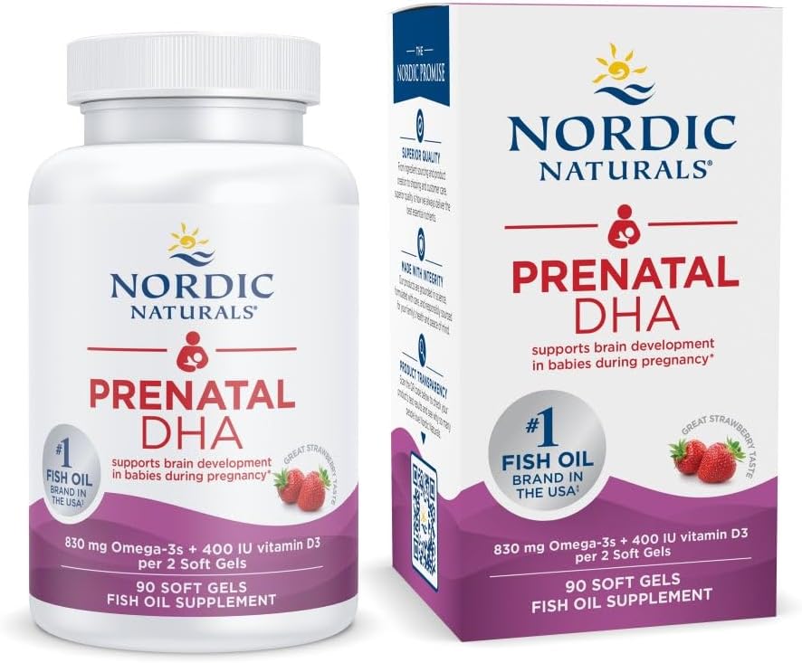 Nordic Naturals Prenatal DHA, Strawberry - 90 Soft Gels - 830 mg Omega33 + 400 IU Vitamin D3 - Non- GMO - 45 Servings