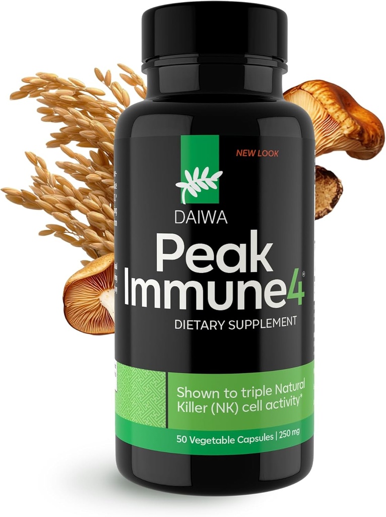 Daiwa PeakImmune4 ® - Imune Suplemen Dukungan untuk Orang Dewasa dengan Senyawa Akar Rice Bran (RBAC) dan Enzyme dari Mashroom Shiitake - 50 Capsules