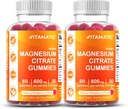 Vitamatic Magnesium Citrate Gummies 600mg per portie - 60 Tel - Bevordert gezonde ontspanning, spier, bot, & energie ondersteuning (pakket van 2)