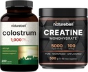 NatureBell Creatine Monohydrát Powder & Colostrum 240 Kapsle 1 000 mg per Serving Bundle Pack 124; High Absorption Micronized Creatin 124; Matky první mléko z trávy Fed hovězí