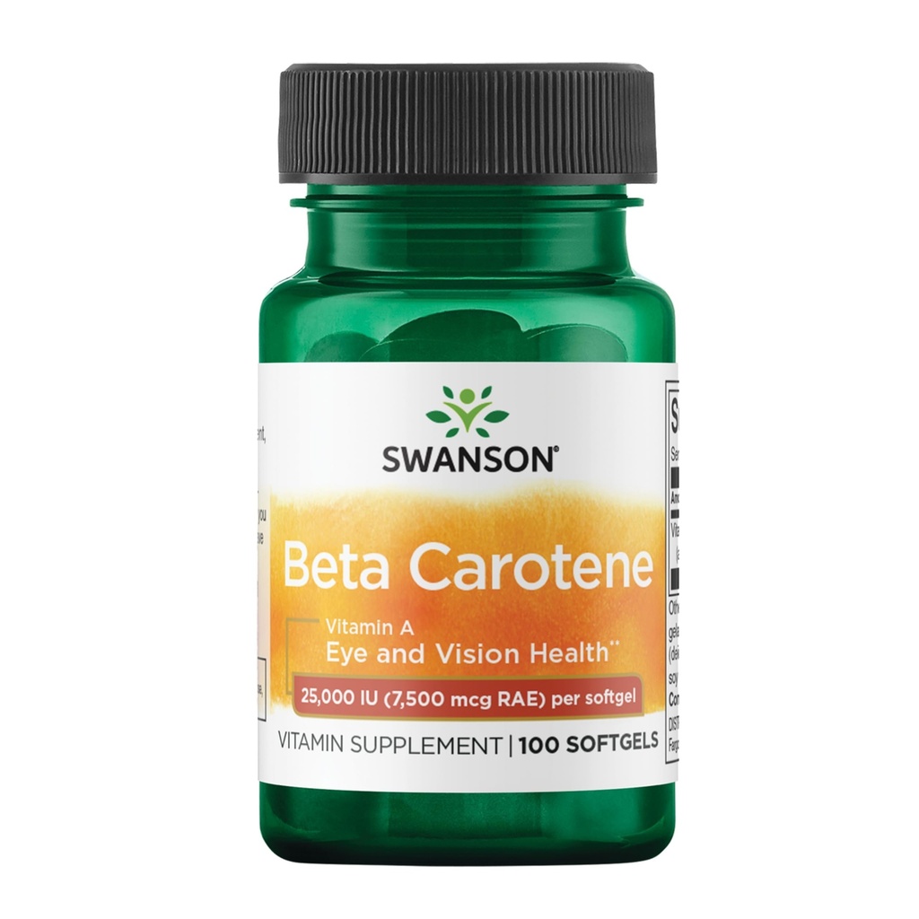 Swanson Beta-Carotene Vitamin A 25,000 IU Eye and Skin Health Supplement for Adults Seeking Vision and Immune Support - 7,500 mcg (100 Softgels)