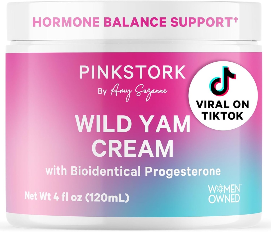 Pink Stork Wild Yam Cream - 女性的自然荷尔蒙平衡 - PMS,生育力,Perimenopause,更年期 - 生物同位素 Cream - 未受精,4 oz
