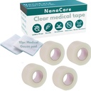 NanaCare Clear Medical Tape Waterproof, 4 Rolls - 1 inch x 10 yds | 4 Rolls - 1 inch x 10 yds & 10 pc Gauze Pads, Hypoallergenic Surgical Tape Skin Parent