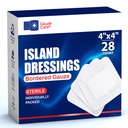 GauzeCare Island Dressing 4x4 inch 28 Pcs| Individually Packed Sterile Pouches| 2x2 Non-Stick Pad in Center with Acrylic Adhesive Borders| Water-Resistant Adhesive Pads for Wound Care and Dressing