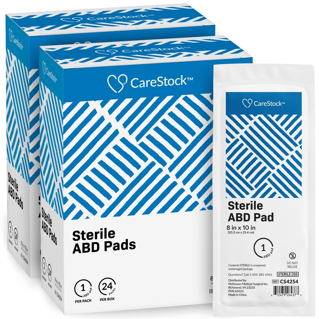 CareStock Abdominal Pads 48- Sterile ABD Pads, 8 x 10 in, 48 Pack, 24 ct | Extra Absorbent, Individually Wrapped, Wound Care First Aid, Individually Packed