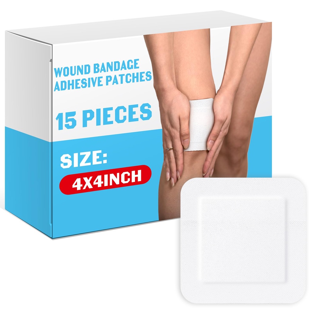 15 Pieces Bordered Gauze Island Dressing Wound Bandage Sterile Adhesive Gauze Pads Patches Post Shower Breathable Borders Individually Packed Pouches Tapes(4 x 4 Inch)