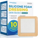 10 Pack Silicone Foam Dressing 4"x4" with Adhesive Border, High Absorbency Silicone Bandages, Waterproof Foam Bandages for Wounds Care, Bed Sore, Diabetic Foot Ulcers