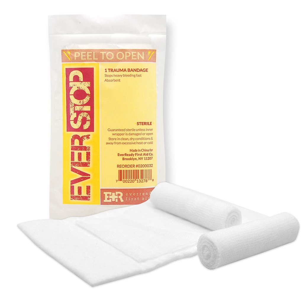 Ever Ready First Aid EverStop First Aid Blood Stopper Compress Multi-Purpose Wound and Trauma Dressing - 3 Pack