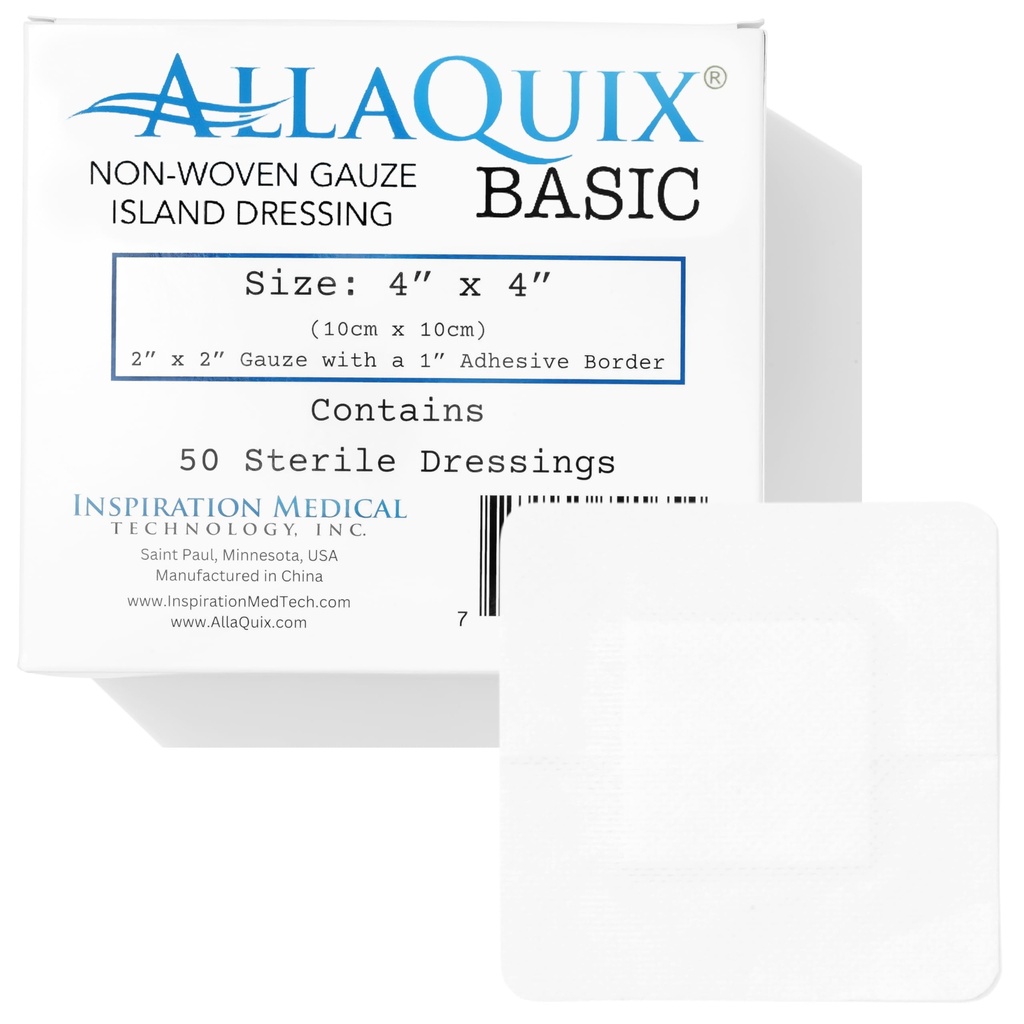 4"x4" Sterile Gauze Island Dressing with Adhesive Border – Post-Surgical Wound Care Pads, Non-Stick, Absorbent – for Home Use, Nurses, Clinics, IV Sites, First Aid – 50 Pack, Latex-Free