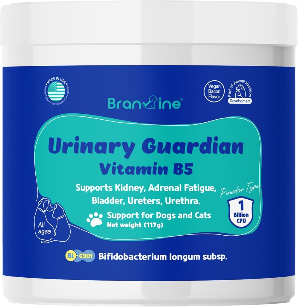 Urinary Guardian for Dogs and Cats - Supports Kidney, Adrenal Fatigue, Bladder, Urethers, Urethra, Vegan Bacon Flavor (Vitamin B5)