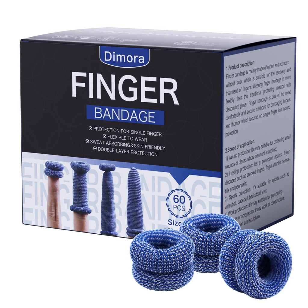 Dimora Finger Cots, Pack of 60 (Large Size) Finger Protectors, Breathable Bandages for Wound Care, Stretchy Sleeves for Gardening, Fitness and Cargo Handling, Blue